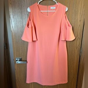 Calvin Klein Coral Cold-Shoulder Shift Dress